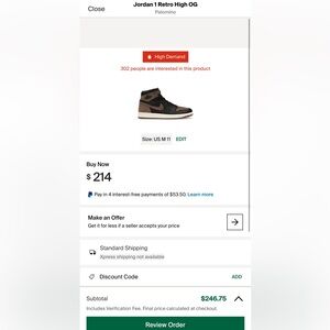 Jordan 1 high palomino sz 11